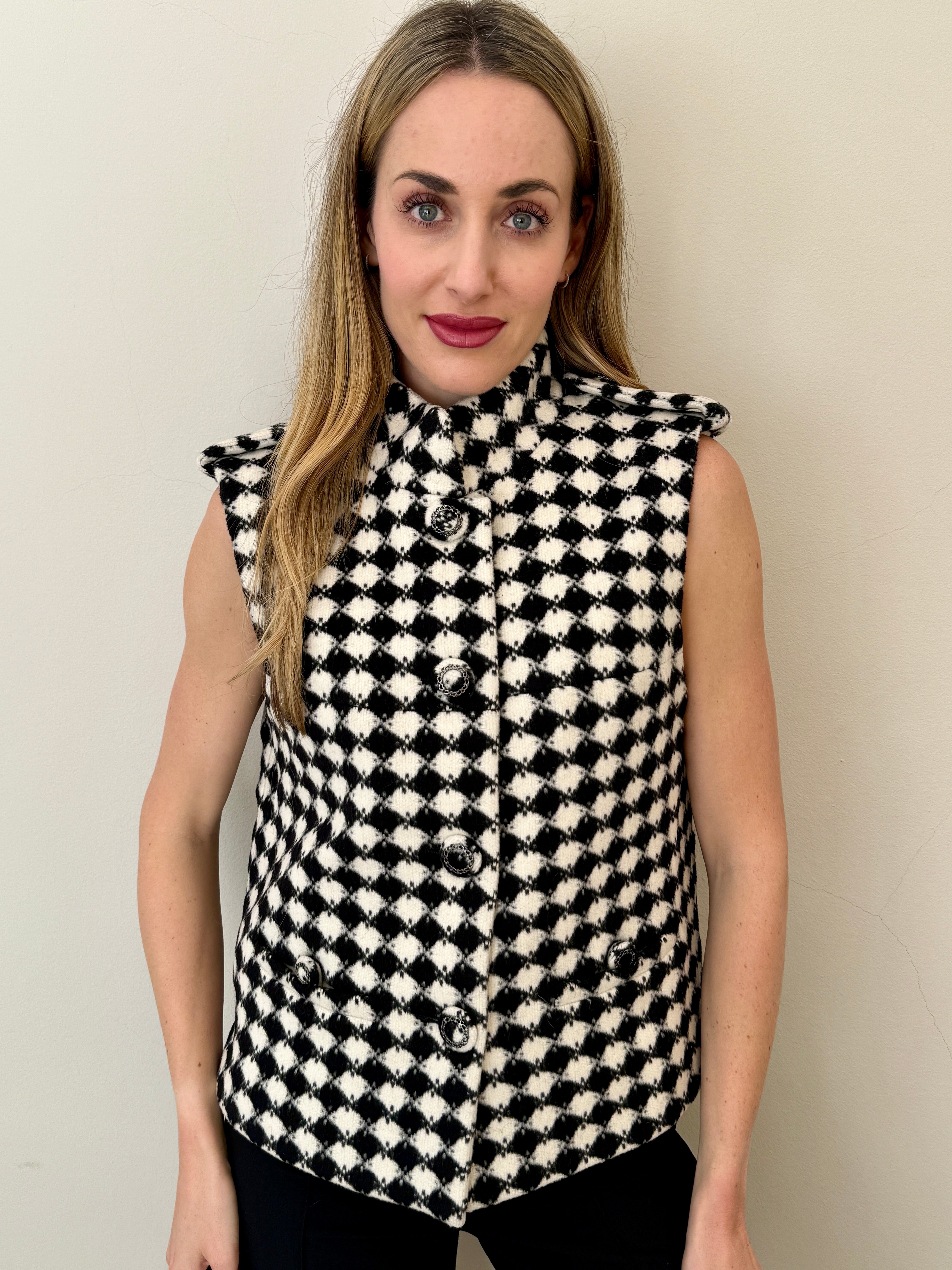 Chanel Monochrome Diamond Checked Wool Waistcoat (44)