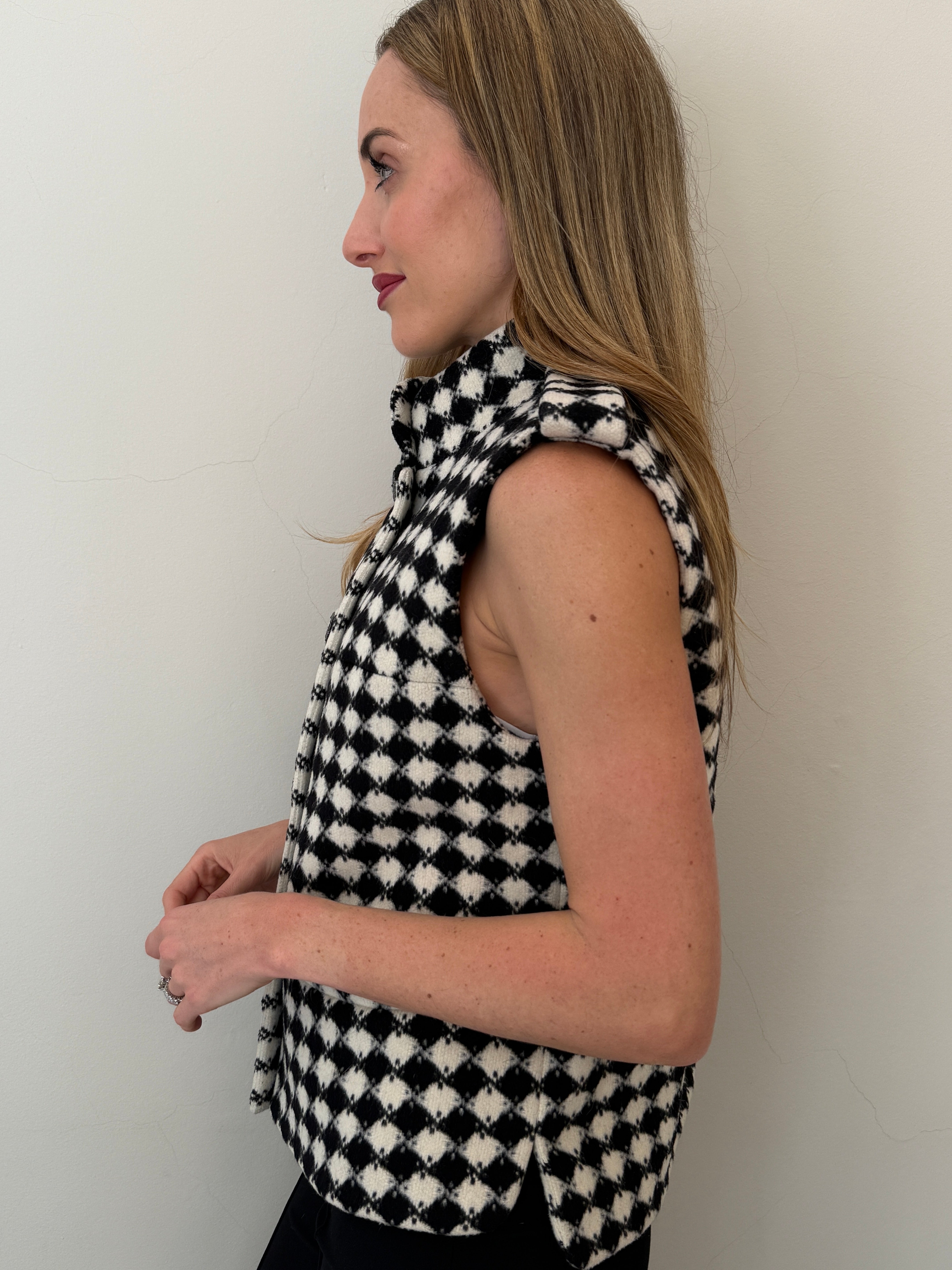 Chanel Monochrome Diamond Checked Wool Waistcoat (44)