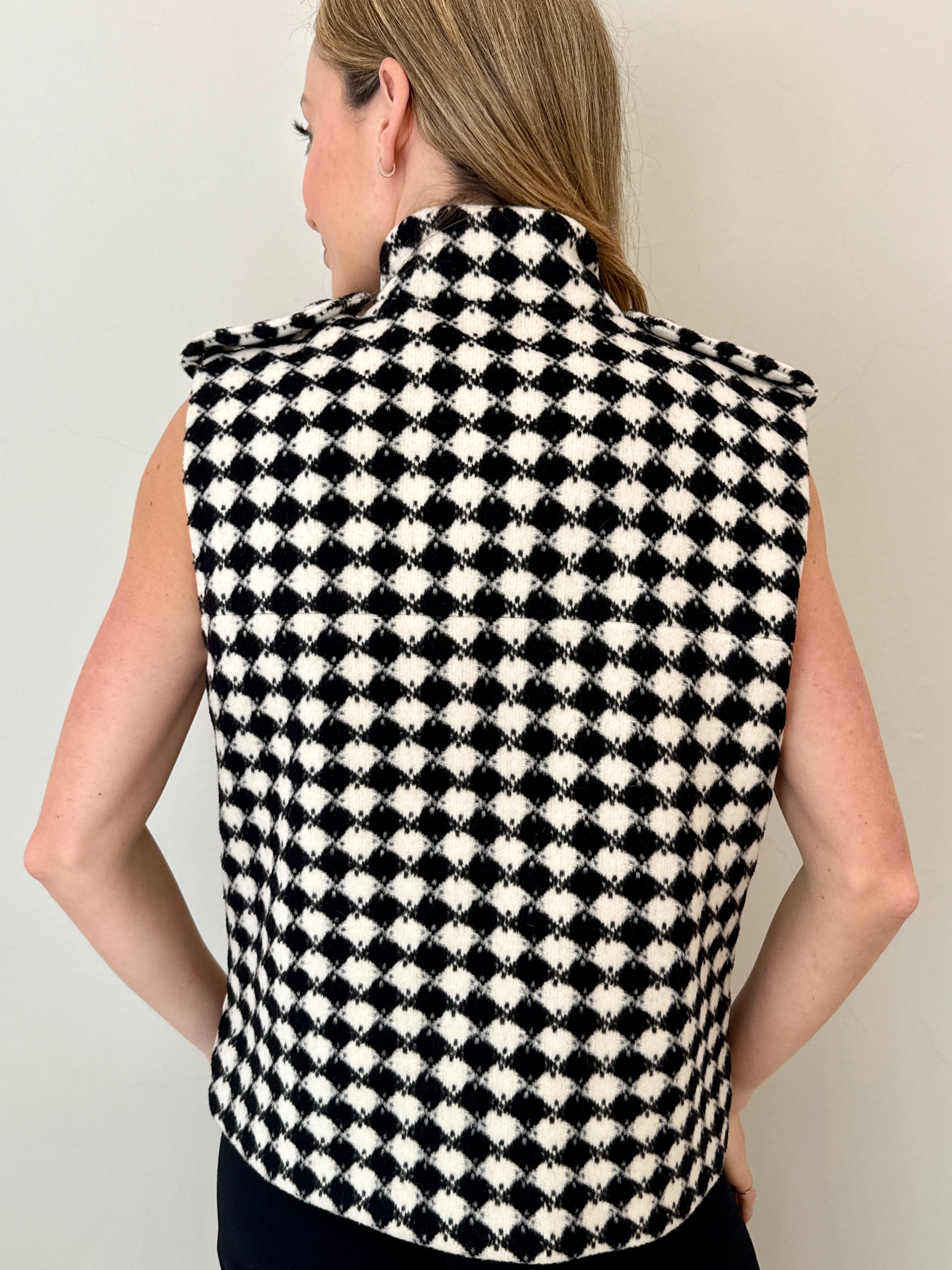 Chanel Monochrome Diamond Checked Wool Waistcoat (44)