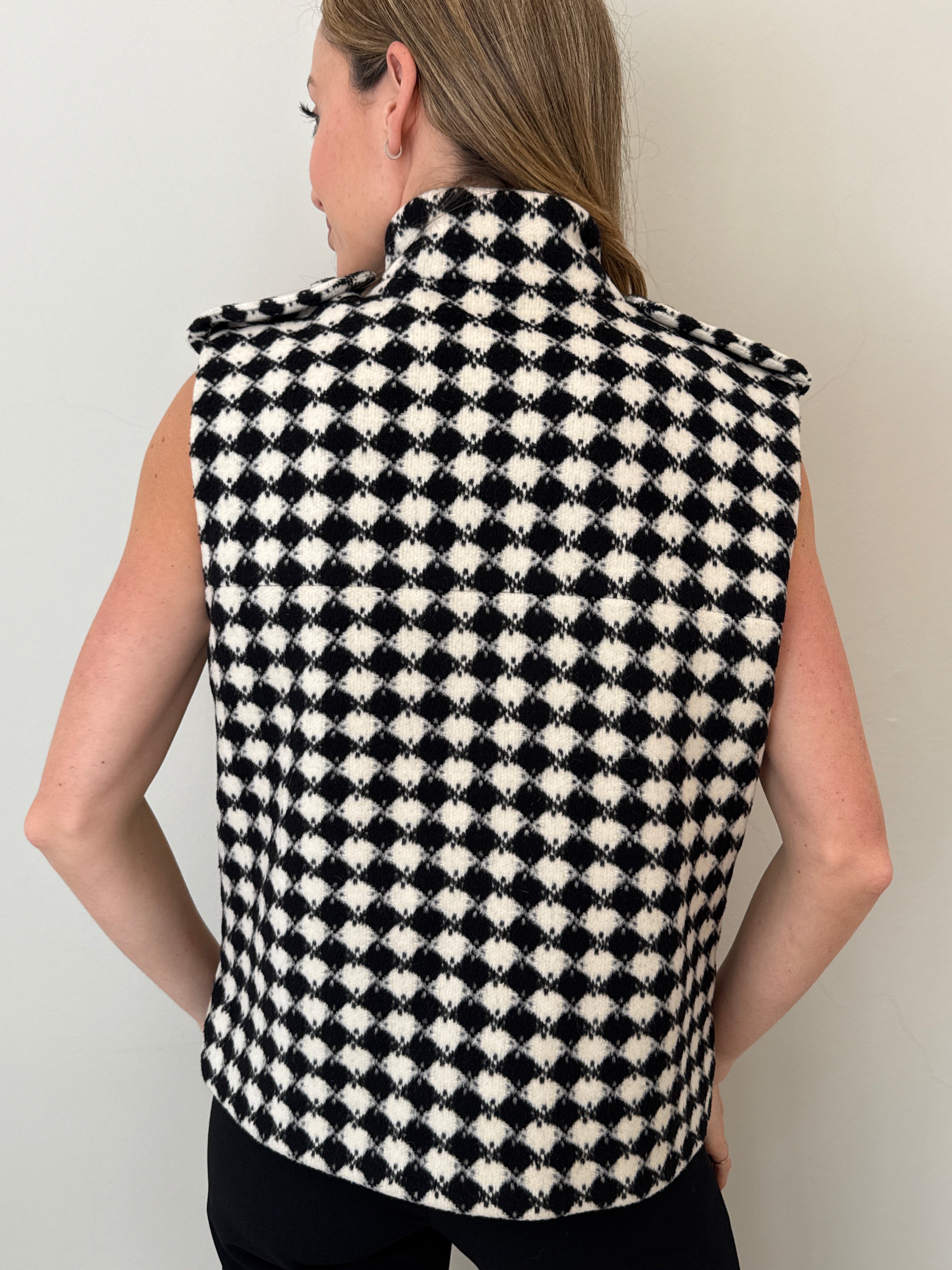 Chanel Monochrome Diamond Checked Wool Waistcoat (44)