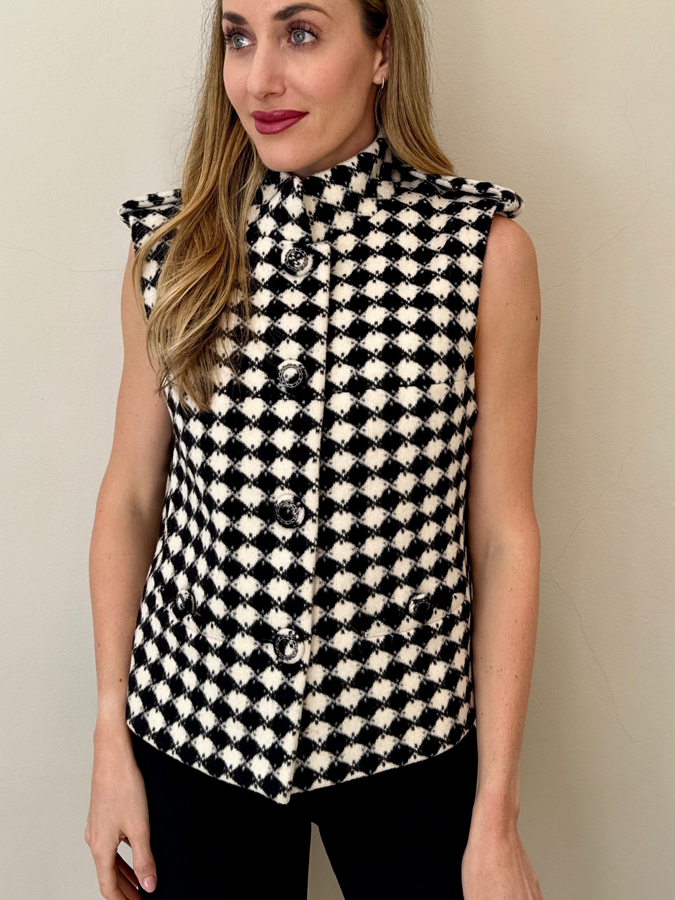 Chanel Monochrome Diamond Checked Wool Waistcoat (44)