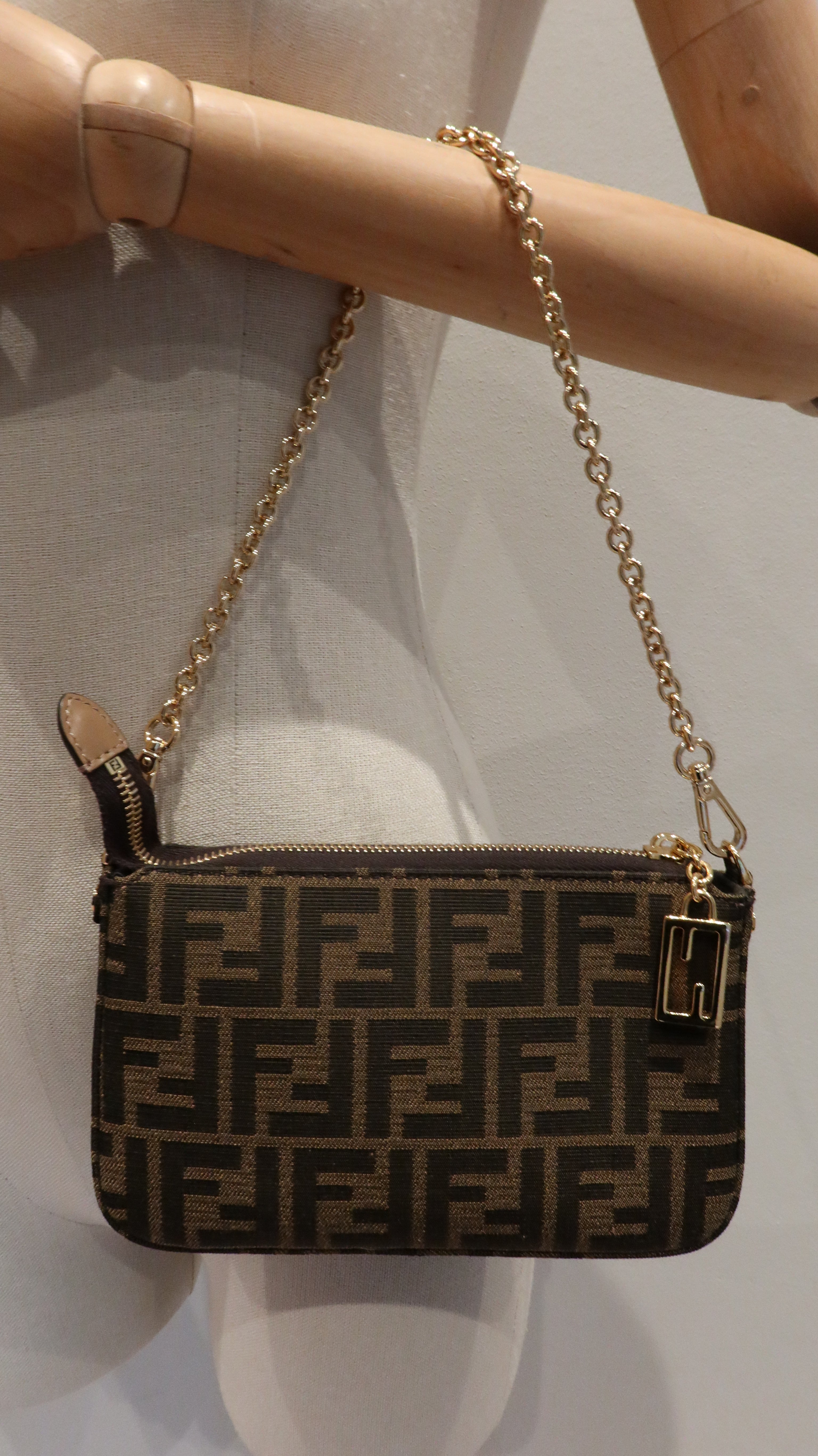 Fendi Baguette Pouch Clutch with Chain