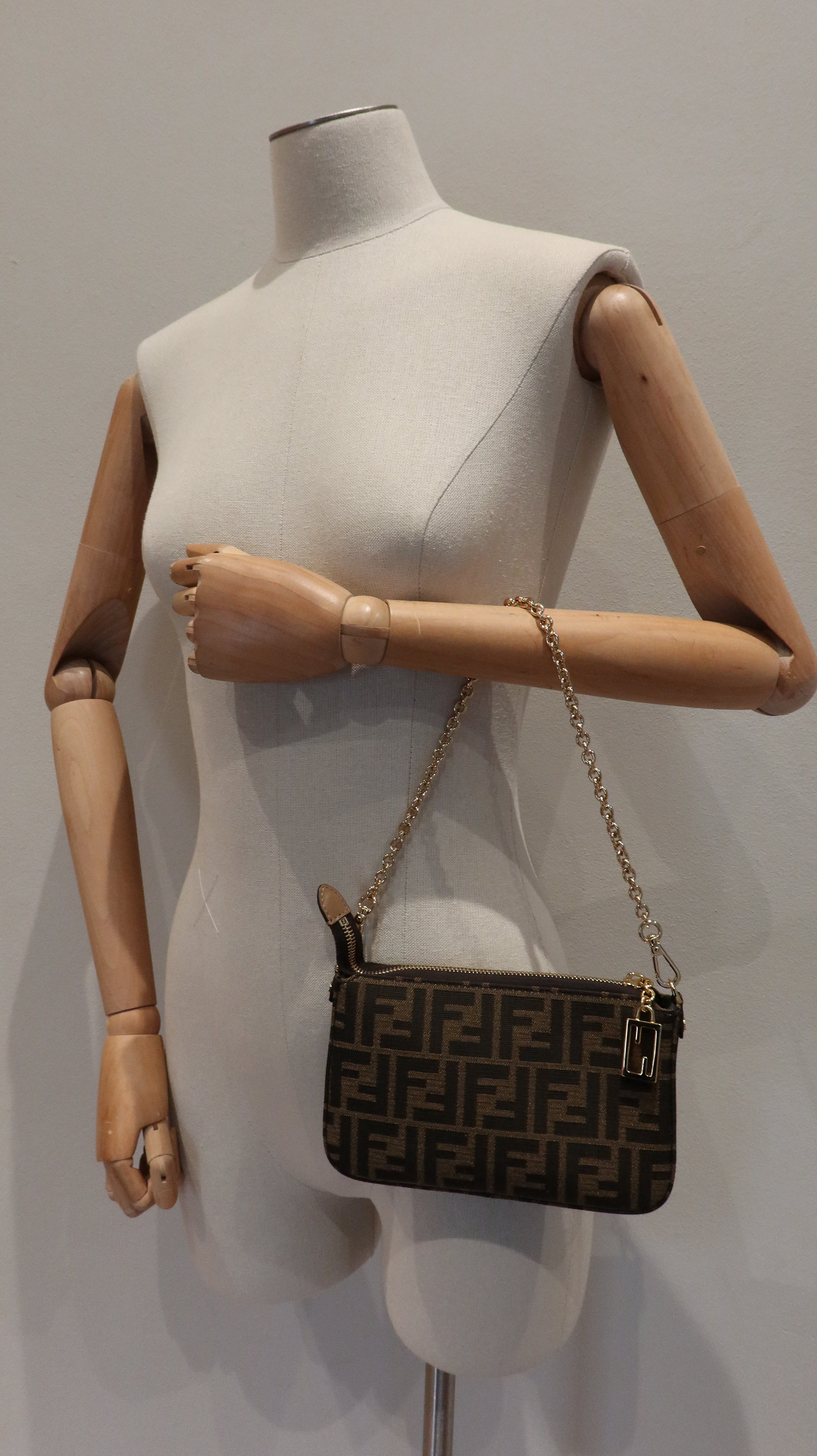 Fendi Baguette Pouch Clutch with Chain