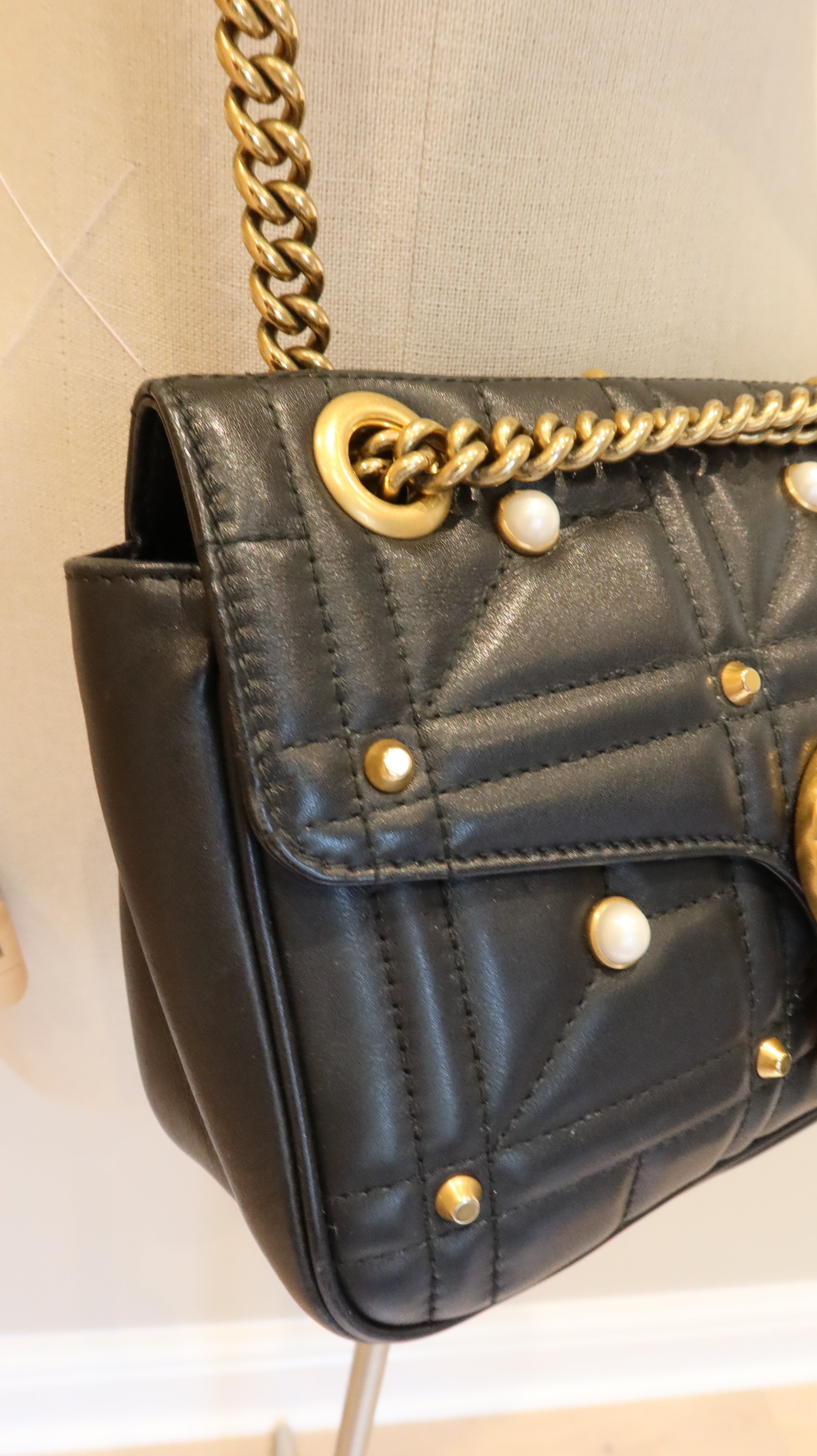 Gucci Pearl Studded Marmont Bag