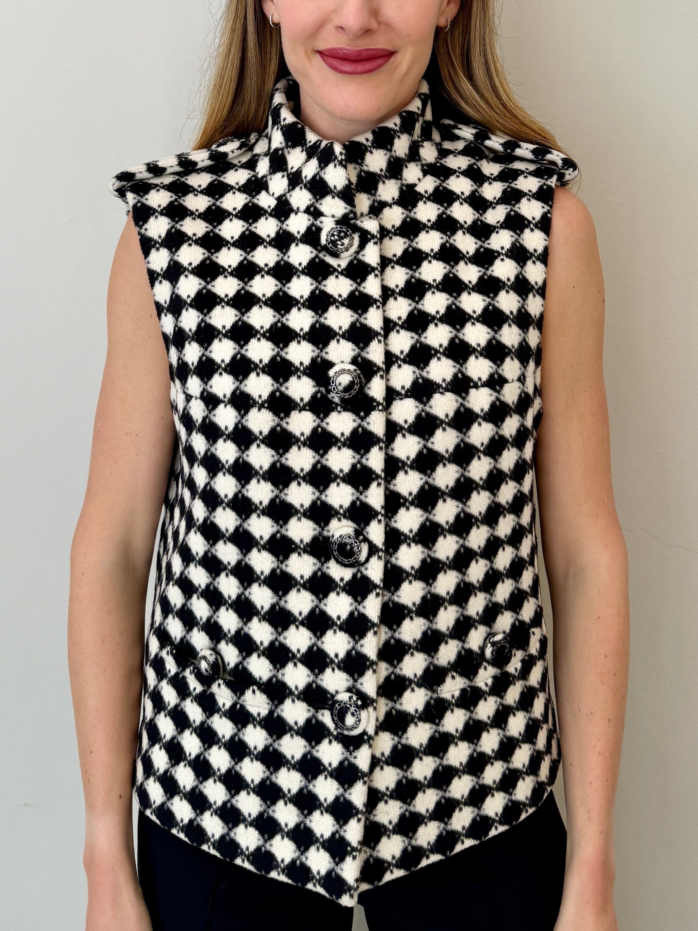 Chanel Monochrome Diamond Checked Wool Waistcoat (44)