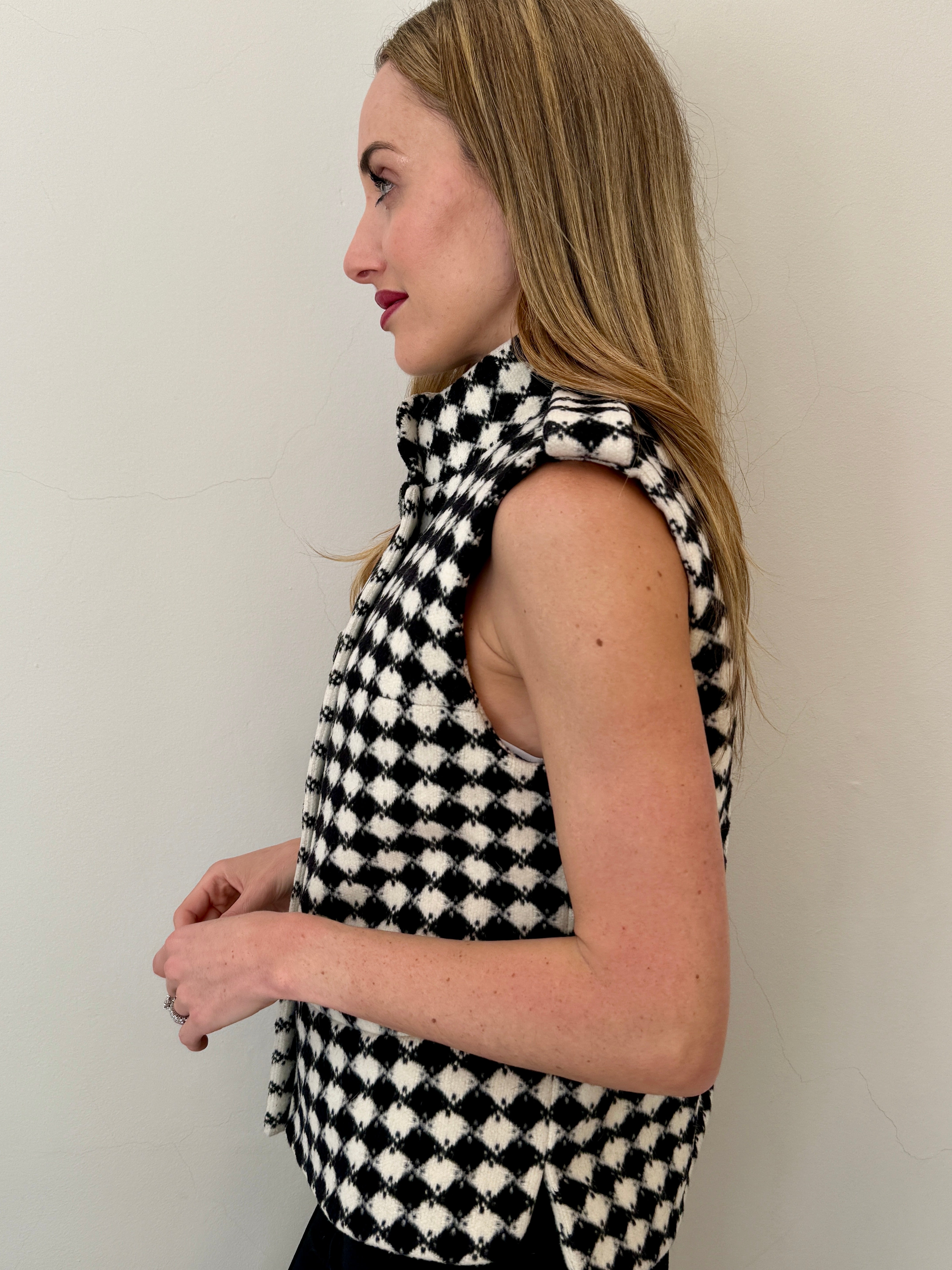 Chanel Monochrome Diamond Checked Wool Waistcoat (44)