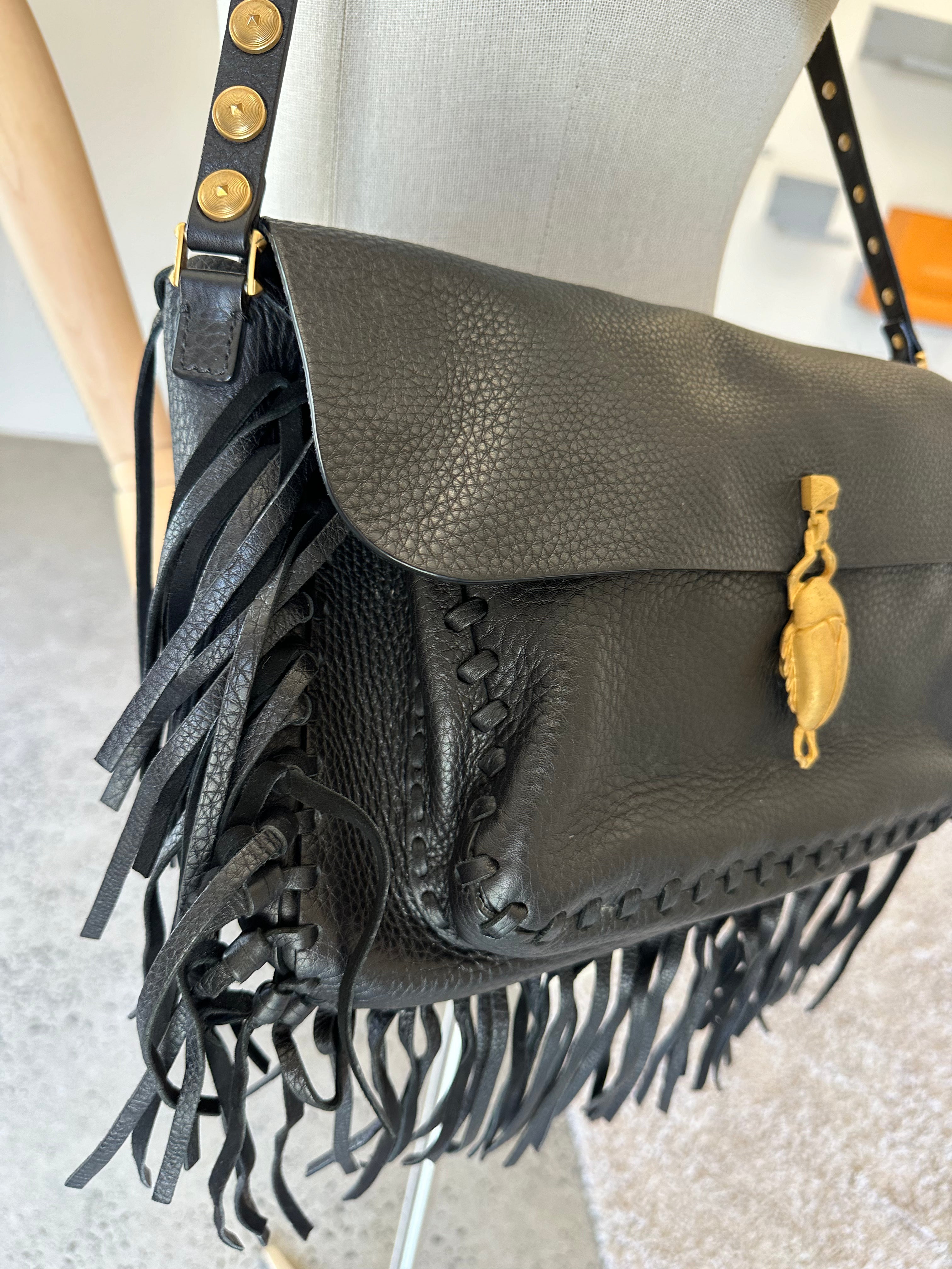 Valentino C-Rockee Scarab Fringe Shoulder Bag