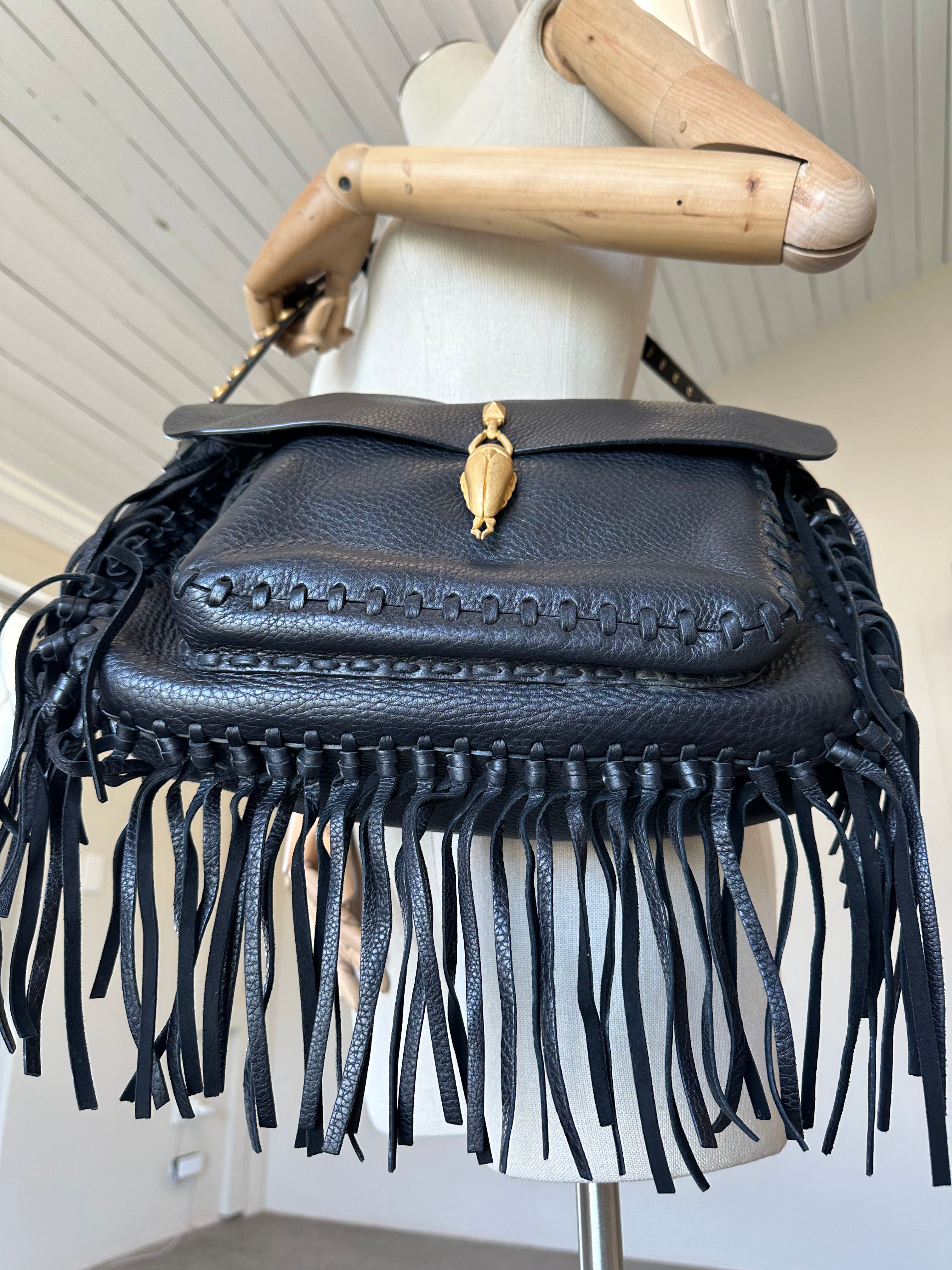 Valentino C-Rockee Scarab Fringe Shoulder Bag