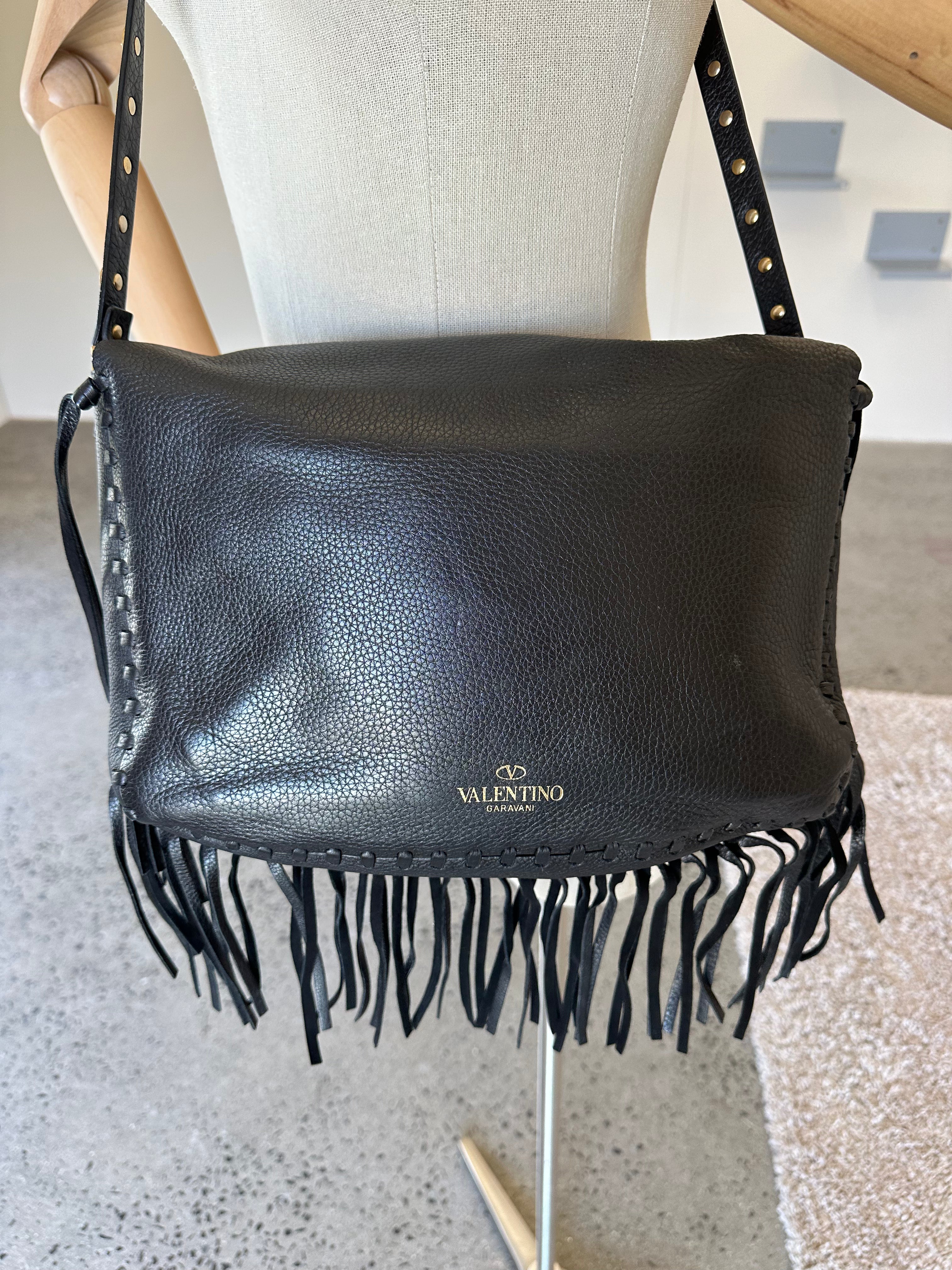 Valentino C-Rockee Scarab Fringe Shoulder Bag