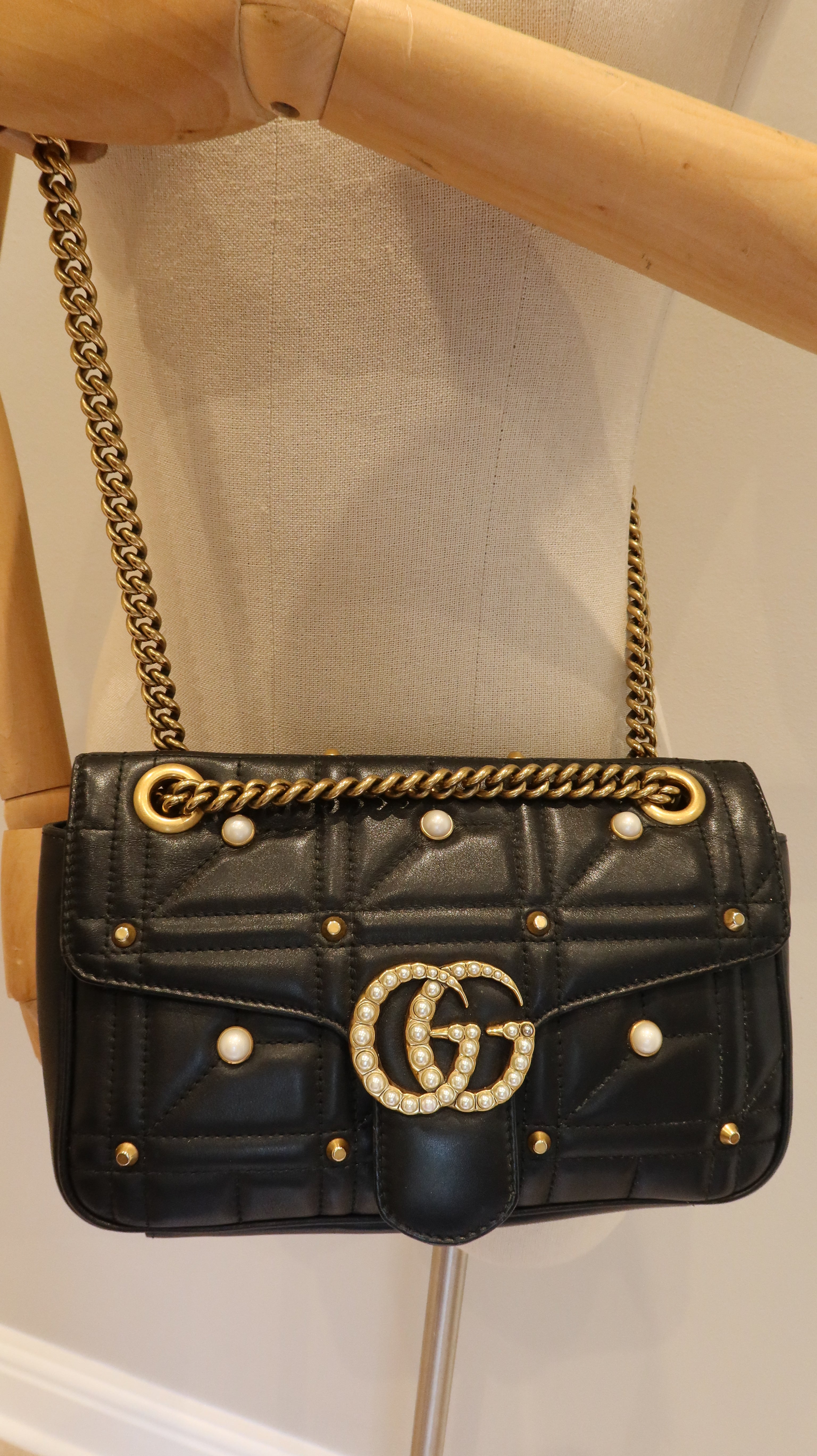 Gucci Pearl Studded Marmont Bag