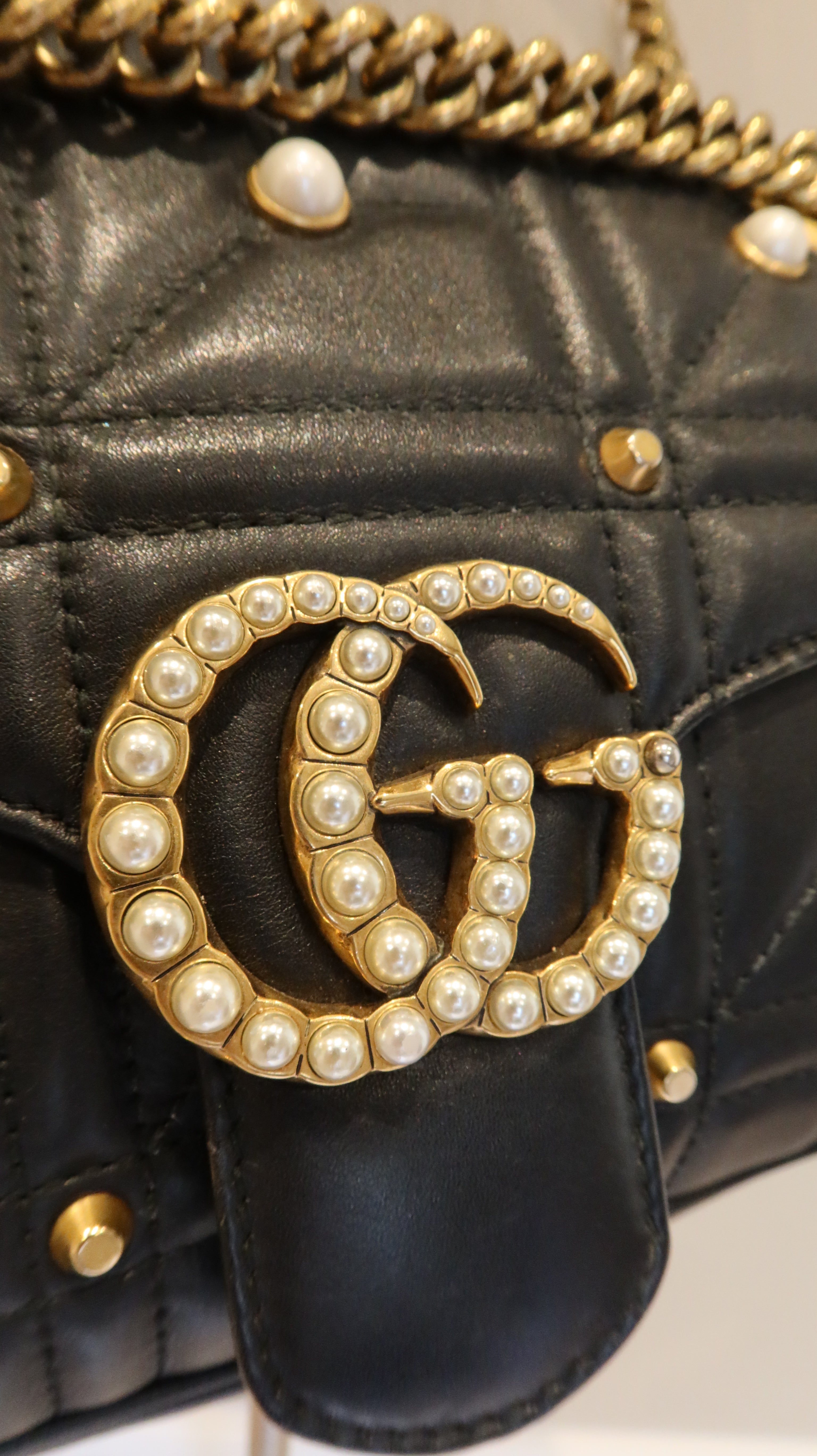 Gucci Pearl Studded Marmont Bag