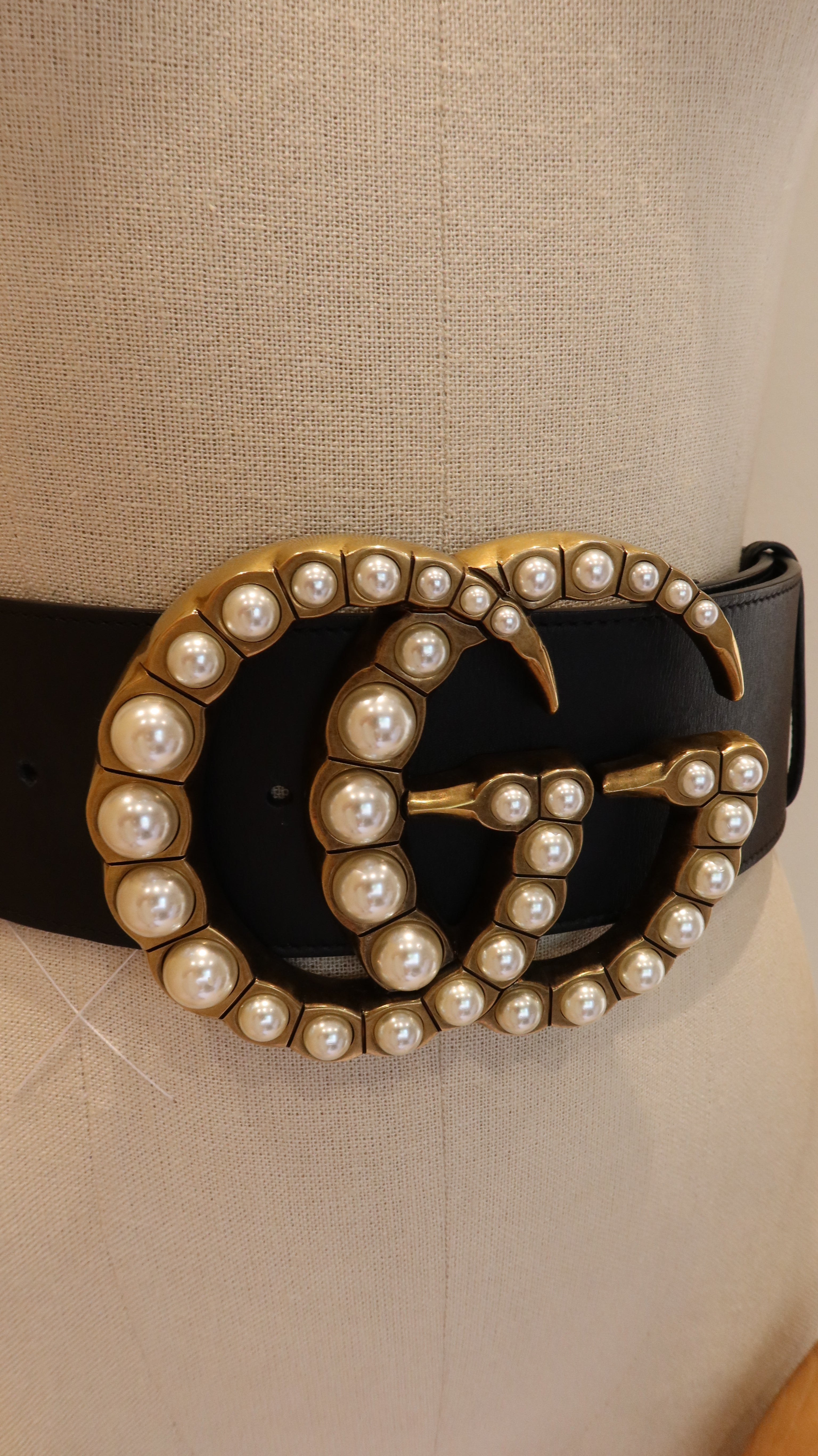 Gucci GG Pearl Studded Belt (80/32)