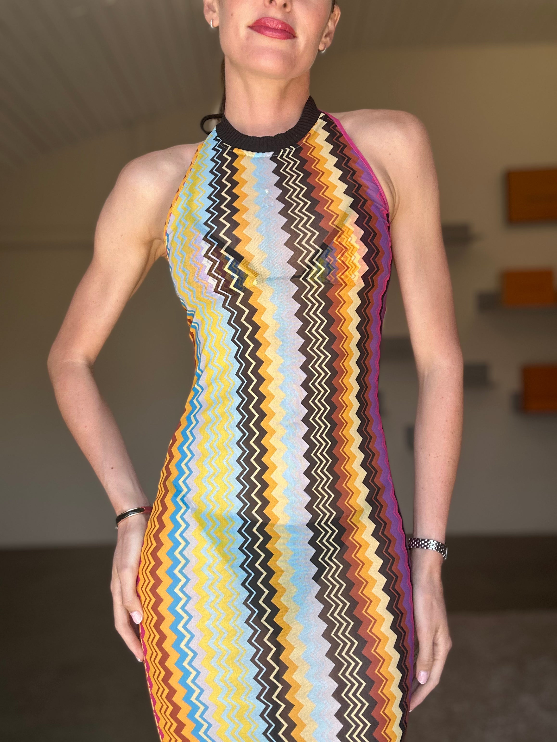 MISSONI Zigzag Tulle Beach Dress (38)