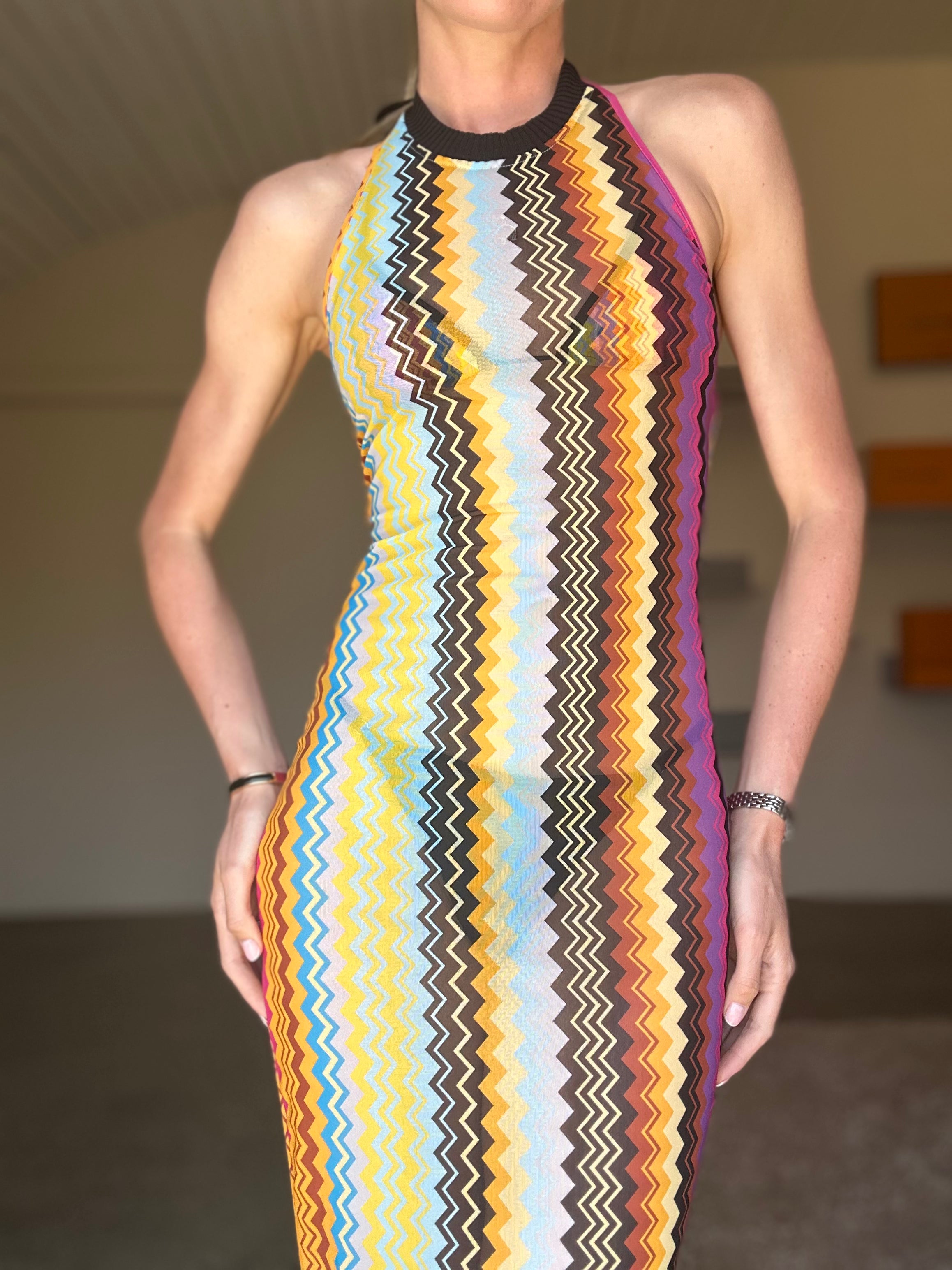 MISSONI Zigzag Tulle Beach Dress (38)